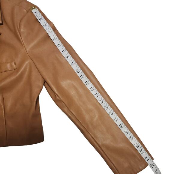 7 for all mankind Faux Leather Crop Camel Jacket Large - Picture 9 of 9
